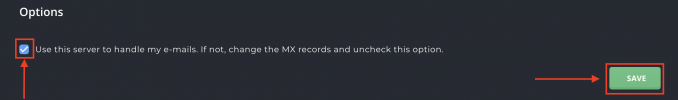 Use this server to handle my e-mails. If not, change the MX records and uncheck this option.